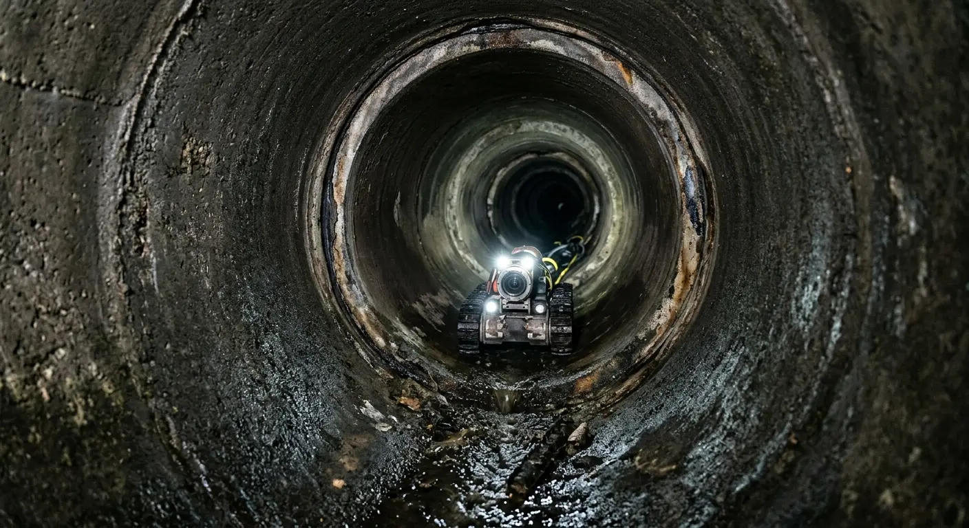Robotic sewer camera inspecting pipe interior for Drain Snake Service in Valley Stream